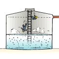 汚水処理装置の中和槽タンク内で作業中、硫化水素中毒